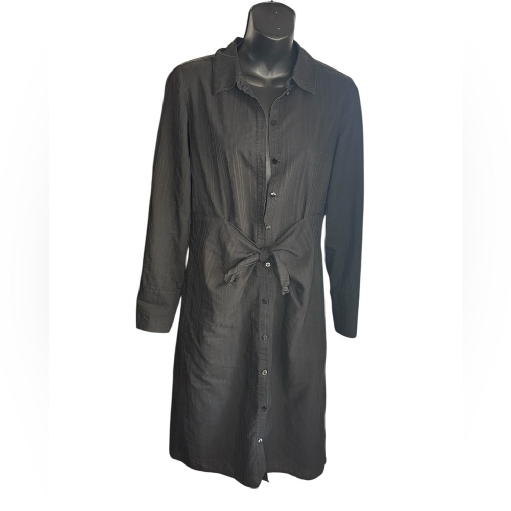 Rebecca Taylor Tailored Black Dobby Stripe Tie Waist Shirt Dress Size 2 preloved - Picture 4 of 16